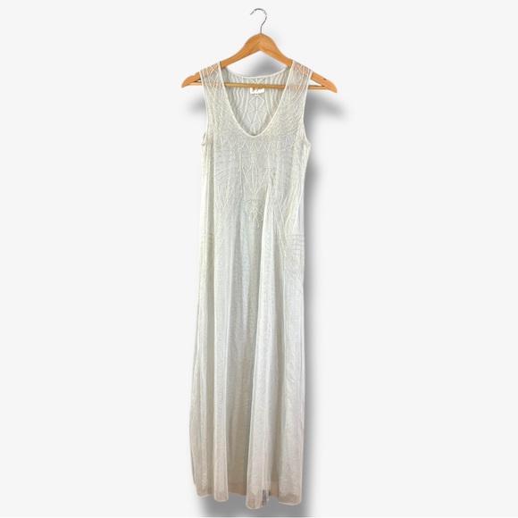 Johnny Was Dresses & Skirts - Johnny Was Biya Lace Mesh Maxi Dress Size S Pale Mint Beaded Boho Embroidered